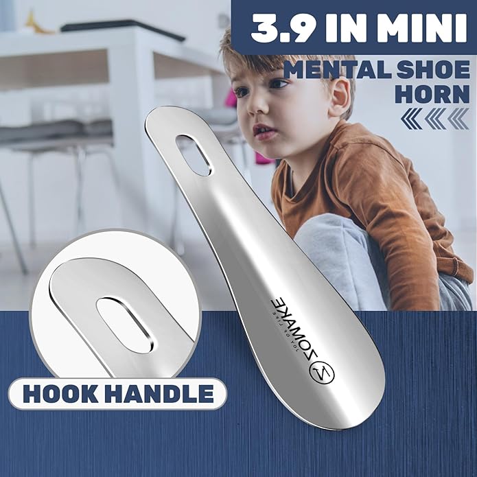 ZOMAKE Metal Shoe Horn Long Handle for Seniors 16.5 Inch,Long Shoehorn Stainless Steel Shoe Spoon Shoe Helper for Men Women