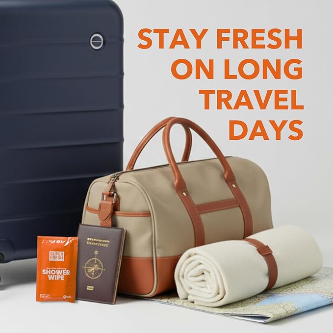 Super Fresh Shower Wipes Large Citrus & Cedar Body Wipes for No Rinse Bathing Personal Hygiene Gym Travel or Camping Enriched with Aloe and Vitamin E 20 Individually Wrapped Disposable Sheets