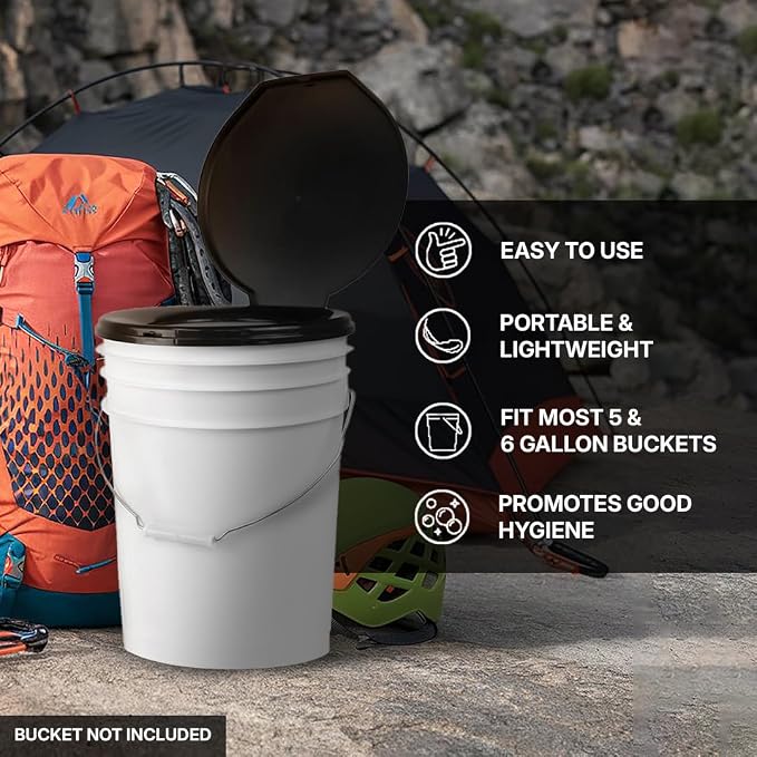 72 HRS Premium Portable Camping Toilet Seat with Lid for 5 Gallon Buckets | Portable Toilet for Outdoor Camping, Hiking, Emergency Prep, Backcountry, Car, Boat, Road Trips, No Bucket Included