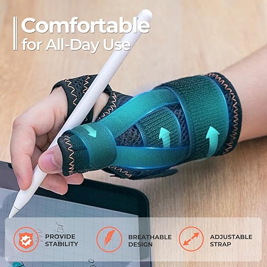 New Updated Thumb Brace for Women and Men, Reversible Trigger Thumb Splint for Day & Night Support, Breathable Thumb Stabilizer for Arthritis, Tendonitis, Sprains Thumb Pain Relief (Black)