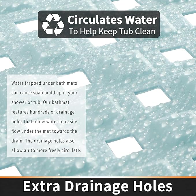 Yimobra Non Slip Bath Mat, Super Strong Suction Cups,34.5"x15.5"Long Tub Mat with Drain Holes, Machine Washable Fast Draining Shower Mats, Bathroom Essentials,Mint Green