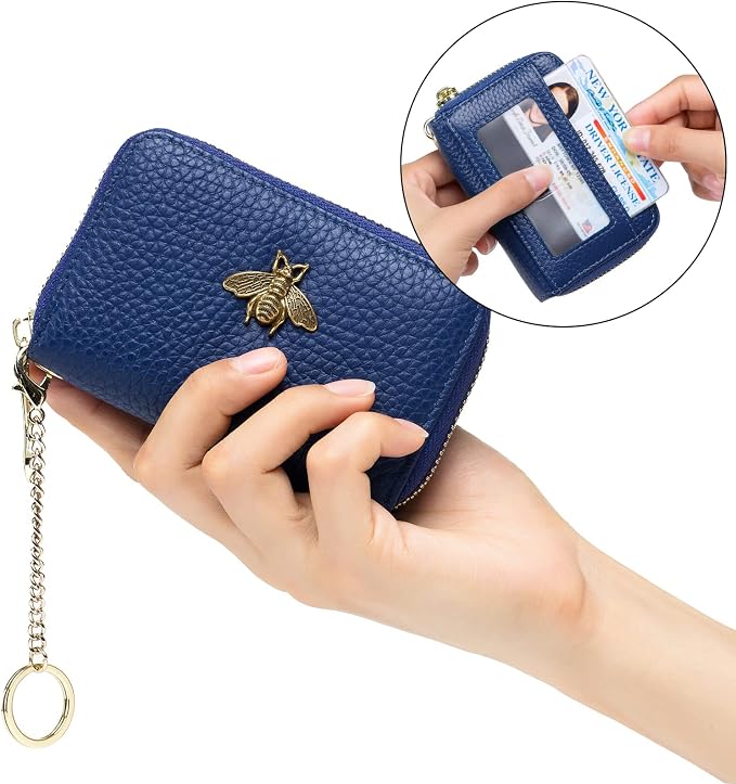 imeetu RFID Credit Card Holder, Small Card Wallet Women, Leather Card Case | Genuine Leather Women's Card & id Cases, Change Coin Purse with Zipper Keychain id Window, 20 Colors & 3 Styles, Daily, Gifts