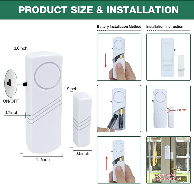 Door Window Alarm, 90DB Door Alarms for Kids Safety, Door Window Burglar Alarm, Window Pool Alarms for Home, Apartments, Offices, Hotel Rooms (10 Pack)