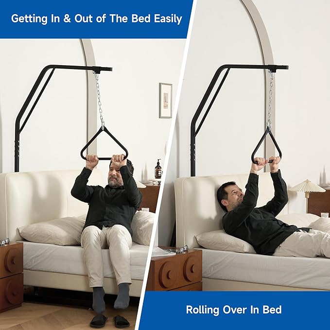 Trapeze Bar for Bed Mobility, Patient Aid Hospital Beds Triangle Pull Up Floor Stand Bar Heavy Duty Beds Trapeze for Bed Pull Up Assist for Elderly and Bedridden Patients