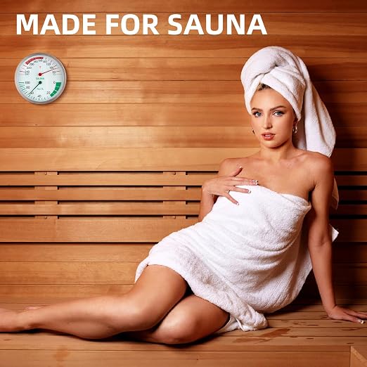Stainless Steel Sauna Hygrometer Thermometer with Color-Coded Dial 5" Large Display,70-250°F, 0-100%,Heat-Resistant,Easy to Read Humidity Temperature Gauge for Home Spa, Steam Rooms