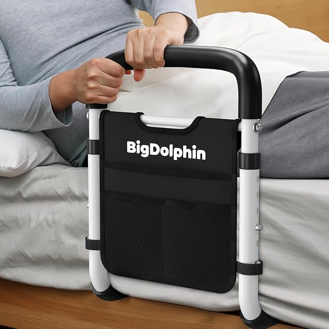Bed Rails for Elderly Adults 2026 Upgrade - ASTM Compliant, Adjustable Bed Cane with Non-Slip Ergonomic Handle & Storage Pocket, Bed Railings for Seniors Hold up to 350 LBS, Tool-Free