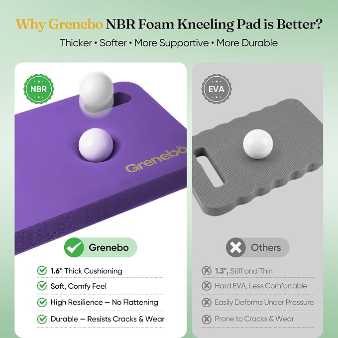 Grenebo 2-Pack Kneeling Pads, Extra Thick, 17.3 x 11 x 1.6 in, Pink Purple | Soft NBR Foam Cushion for gardening kneeling pad use, Knee pad support for Gardening, Baby Bathing, Exercise and Work