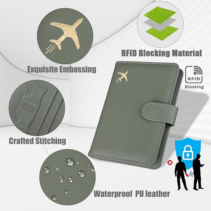 GOAUS Passport Holder for Travel with AirTag Slot, Passport Book Wallet | Cards Cash Pocket, RFID Blocking, Waterproof, Passport Case, Travel Gifts for Women Men, Faux Leather, AirTag Not Included