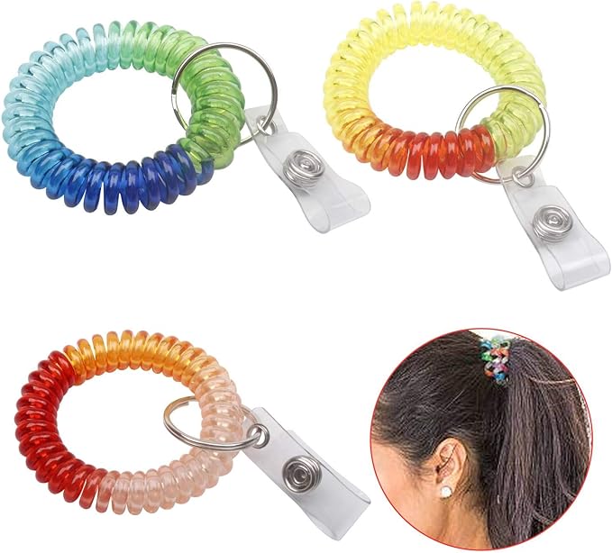BIHRTC Pack of 6 pcs Colorful Rainbow Gradual Change Colors Flexible Spiral | Coil Wristband for Work and Play Premium Elastic Bungee Badge Holder and Key Chain Ring by Specialist ID