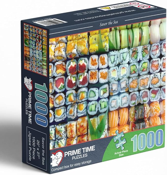 Adult Jigsaw Puzzle 1000 Piece Sushi Rolls | Challenging food puzzle. collage puzzle featuring gourmet sushi rolls — great for game nights and food lovers.