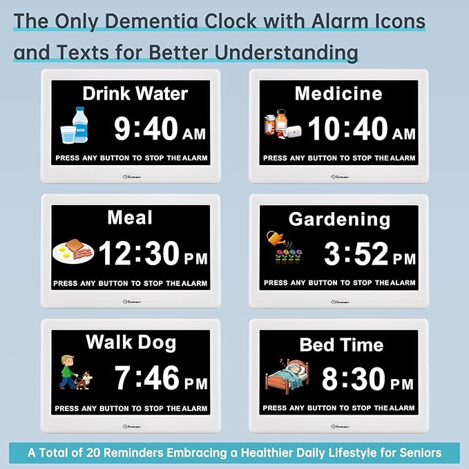 Soobest 12” Dementia Digital Clock for Seniors Extra Large, 20 Alarm Reminders Date Day Time Display for Elderly Memory Loss Alzheimers, Electric Calendar Clock, Auto DST, 1024 * 600P HD