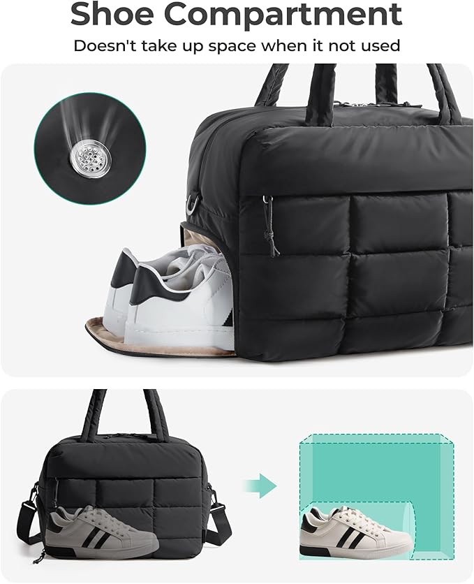 BAGSMART Gym Bag for Women, Carry on Travel Duffel Bag, Water-resistant Weekender with Shoe Compartment for Gym Travel Work, Dim Gray, Medium