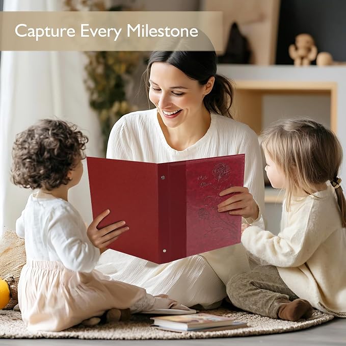 Photo Album 8x10 Clear Pages Pockets Leathe Cover Slip Slide in Photo Album Holds 100 Vertical 8x10 Photos Picture Book for Wedding Family (Red)