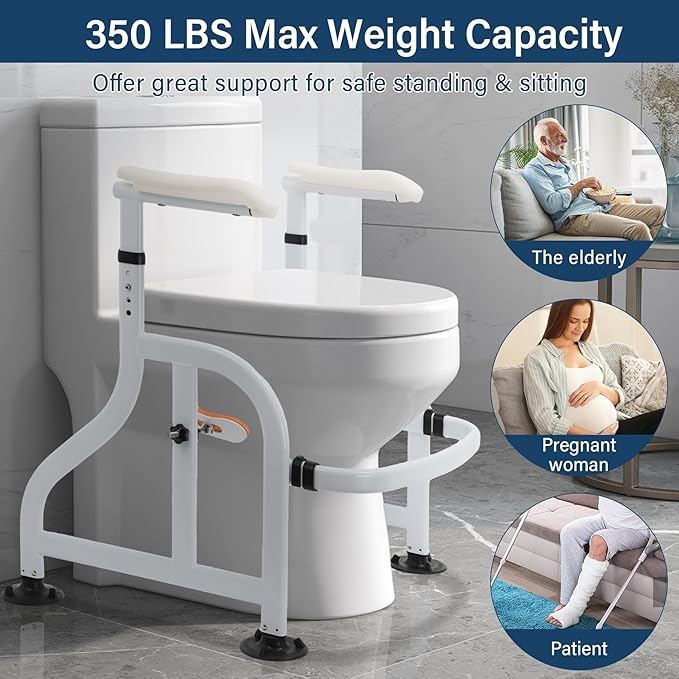 Toilet Safety Rails with Adjustable Handrails, 350 Lbs Weight Capacity Metal Toilet Rails, Toilet Safety Frame for The Elderly, Pregnant Woman, Patient