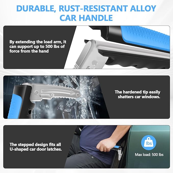 Car Door Handle for Elderly - 2025 New 3-in-1 Car Handle Assist, 2 Pack Auto Cane Portable Vehicle Support Handle Door Assist Bar, Max Load 500 Lbs, Anti-Slip Design (Blue-1-Pack Car Handle)