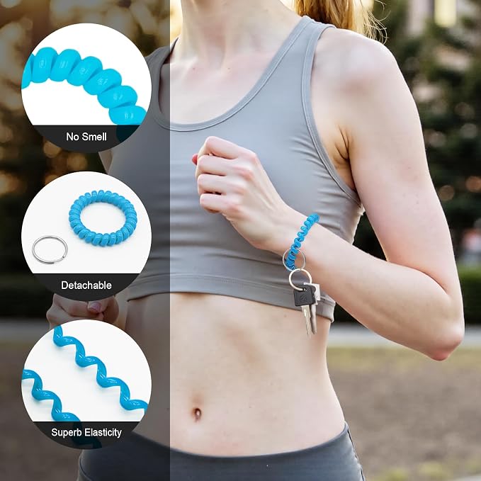 Spiral Coil Keychain, Anti-lost Key Chain Holder Lanyard Cord for Sauna Outdoor Sports and Gym Pool