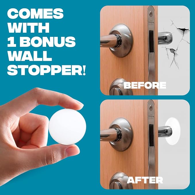 STRONGEST HOME Stoppers for Bottom of Door – Heavy Duty Metal Rubber Door Stopper, Non-Slip Door Stop for Heavy Doors, Works on Wood, Tile & Carpet Floors, Folding Black 1 PC + 1 White Wall Protectors