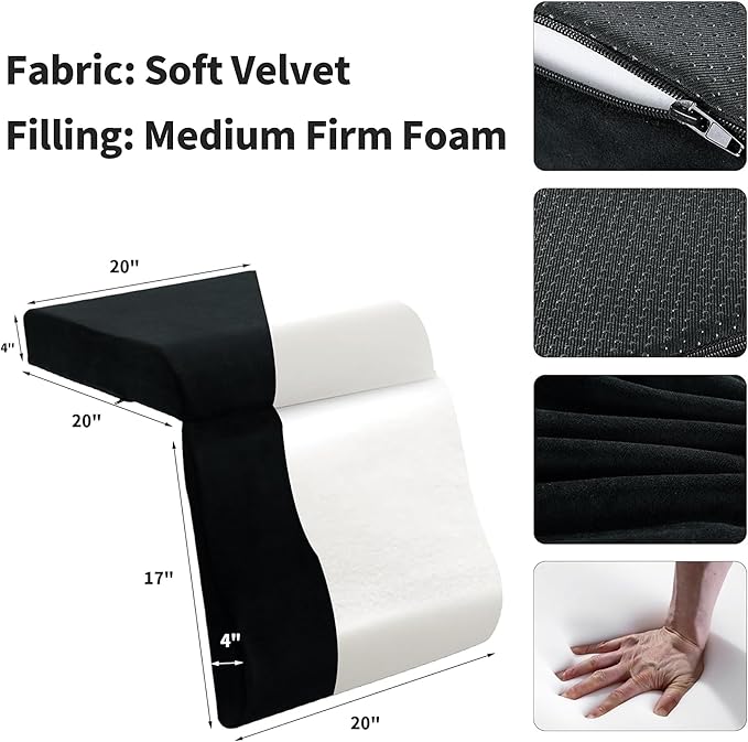HOMBYS Foam Recliner Cushion with Leg Pillow for Elderly Large Square Seat Cushion Wave Shape Footrest for Armchairs Couch, Medium Thick & Supportive, Non-Slip Design, Black