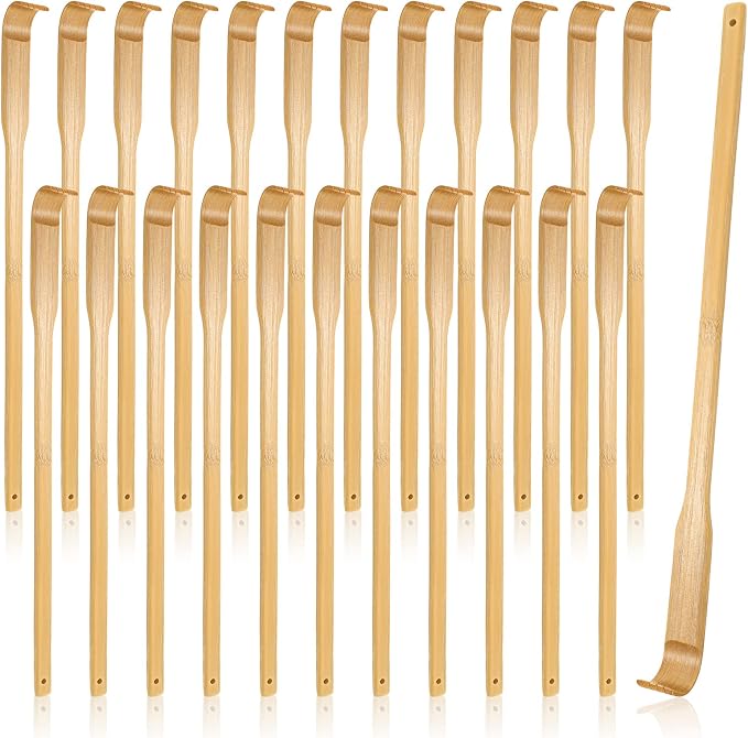 24 Pieces Bamboo Back Scratcher Bulk Long Manual Back Massager Traditional Wooden Back Scratcher for Itching Relief and Body Massage Elderly Men Women Christmas Gifts for Nursing Home