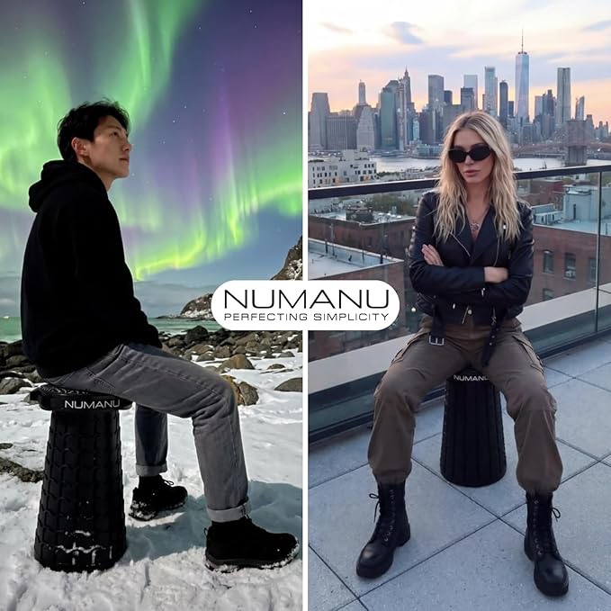 NUMANU XXL Cushioned Collapsible Stool for Adults, Folding Seat, 1000 lbs | Heavy-duty big & tall stool, telescoping 2.7-19.7in adjustable, 360 swivel pad + waterproof bag; travel, sports, camping