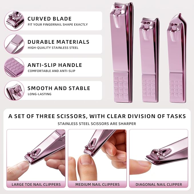 Manicure Set, Stainless Steel Nail Clipper Set with Travel Case | 12-Piece Set with Thicker Steel, Precision-ground Cutting Edges, and Smooth-finished Tools for Clean, Precise Trimming.