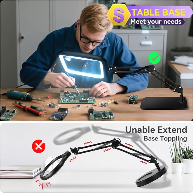 10X 30X Extra Large Magnifying Glass with Light and Stand,7-inch Lighted Magnifier,5 Color Modes Stepless Dimmable,Rectangle Hands-Free Magnifying Glass Desk Lamp for Reading Craft Hobby Close Work LB | 5 Color Modes Dimmable,Lighted Magnifier,Rectangl...
