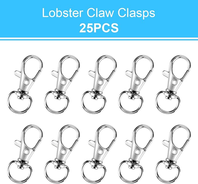 50PCS Metal Lobster Claw Clasp with Key Rings, 25PCS Keychains Clips Hooks and 25PCS Key Chain Rings, Keychain Accessories, Keychain Ring Making kit for Crafts, Silver
