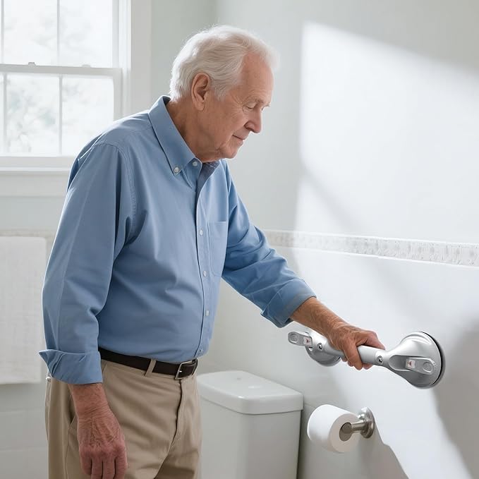 DAILYLIFE Grab Bars for Bathtubs and Showers, 21 inch Shower Handles for Elderly Suction, 300lbs Safety Shower Grab bar for Seniors and Elderly, White (1 Pack)