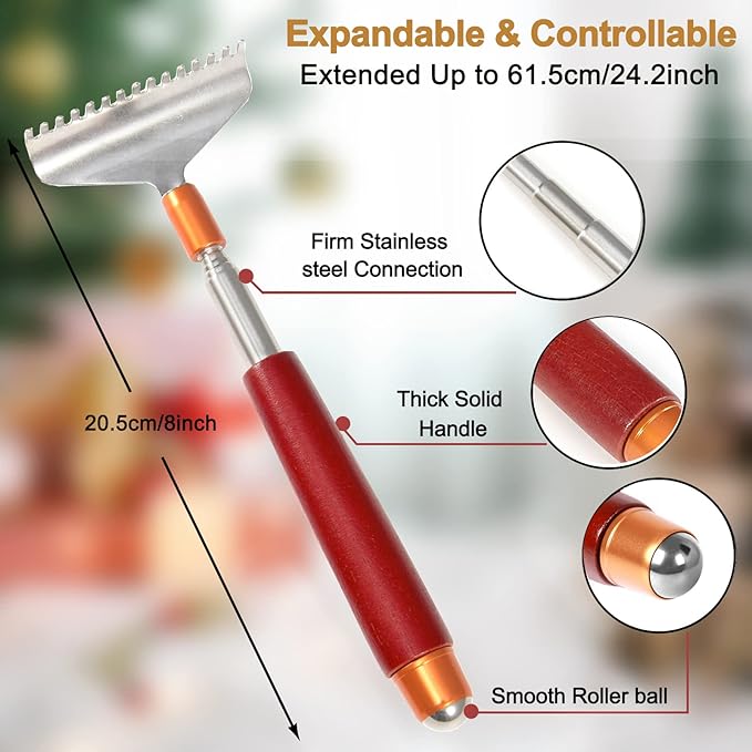 Back Scratcher with Detachable Heads, Metal Backscratchers Extendable for Women Men, Wider Claws/Wooden Handle/Massage Roller, Long Head Body Scratcher Massager
