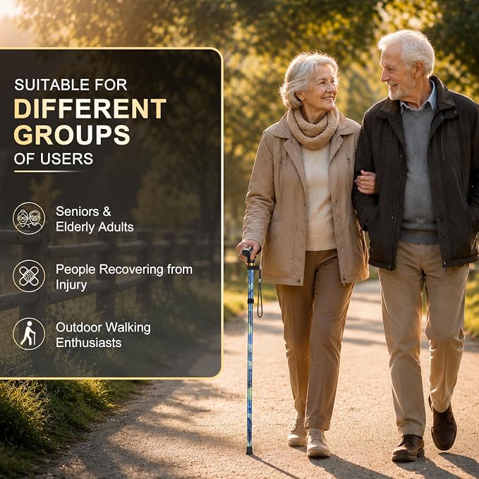 supregear Folding Cane, 5-Level Adjustable Height Walking Stick Lightweight Collapsible Portable Travel Cane with Wrist Strap and T Handle for Elderly Disabled Men Women
