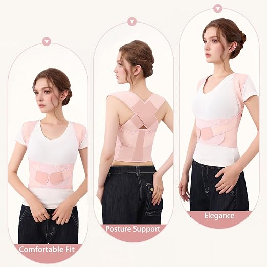 Back Brace Posture Corrector for Women and Men Full Support for Posture Correction & Scoliosis Hunchback Corrector de Postura para Hombre y Mujer Upper Thoracic Back Straightener Pink, Large