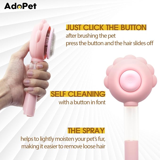 Self-Cleaning Pet Grooming Brush – Smooth Grooming Brush for Dogs and Cats, Easy Hair Removal with the Push of a Button, Gentle Shedding Remover for Small Pets