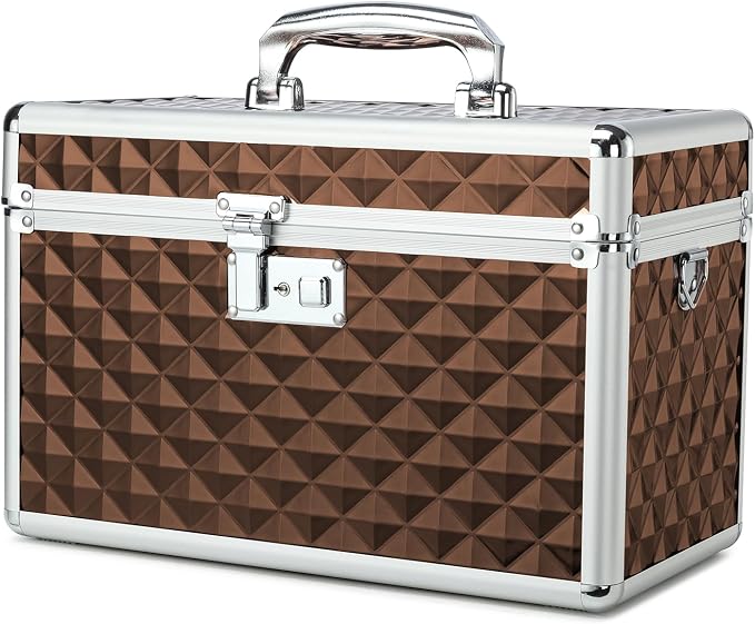 Storage Box with Key Lock, Lockable Medicine Storage Box, Empty First Aid Box, Security Lock Box, Multipurpose Locking Box for Home and Outdoor Use (Coffee, Large)