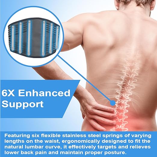 Back Brace for Lower Back Pain Relief, Lumbar Support Belt for Men&Women for Work, Breathable Back Support Belt with 6 Flexible Spring, 2 Elastic Bands For Sciatica, Herniated Disc, Scoliosis(Medium)