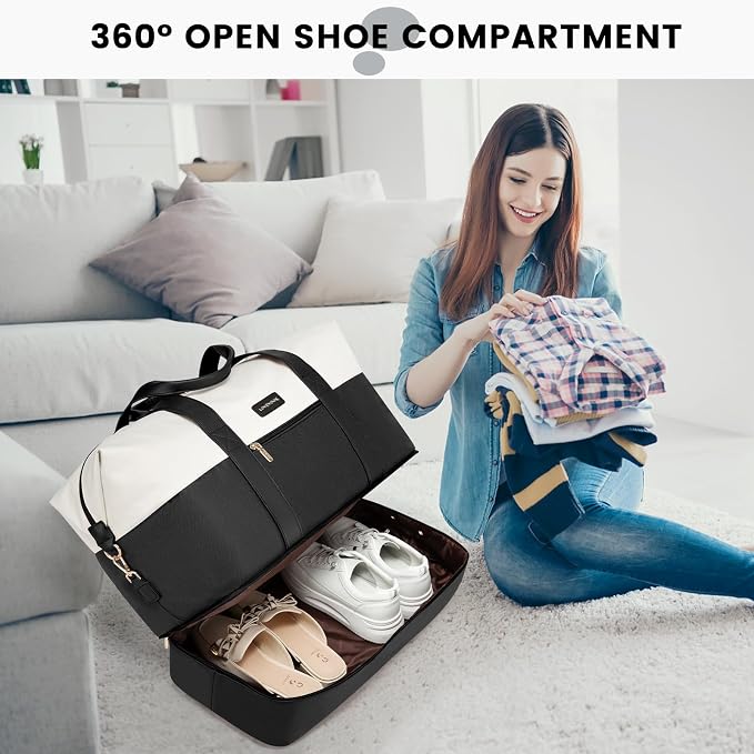 LOVEVOOK Weekender Bag for Women, Large Duffle Bag for Travel with 2 Packing Cubes, Carry on Overnight Bag with Shoe Compartment, Mom Hospital Bags for Labor and Delivery