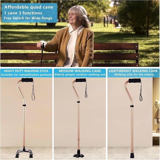 LIXIANG Walking Canes Stablize Women Quad Canes for Seniors & Adults Foldable Adjustable for Men & Women Heavy Duty Freestanding Cane for People with Leg Injuries 3 footings
