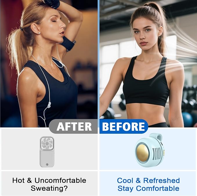 Portable Fan,Clip On Waist Bladeless, Ultra-Quiet Personal Mini Neck Fan | 3 Speeds with 360°Adjustable Clip Mini Fan Personal USB Rechargeable Small Fan for Summer