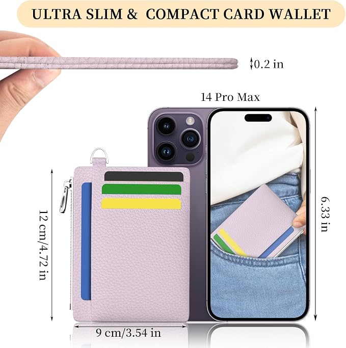 Hancynir Minimalist Slim Wallet Women Credit Card Holder, RFID Small Cute | Zipper Pocket Wallet, Thin Travel Coin Purse, Ladies Women Gifts, Key Chain Card Case, 6 Card Slots, ID Window, PU Leather