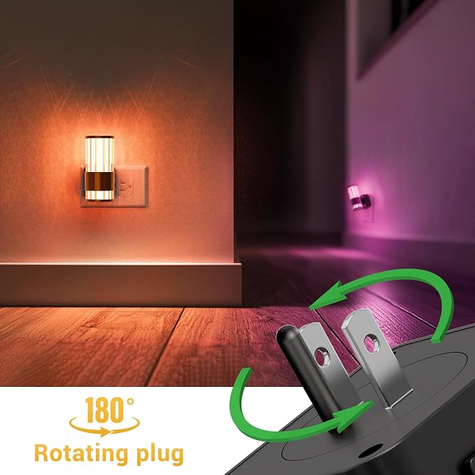 L LOHAS LED Night Light, Night Lights Plug into Wall, 2 Pack 10-Color RGB | Change Nightlights, 10/50/100LM Adjustable Automatic Nightlights Plug in with Dusk to Dawn Sensor for Room Bathroom Hallway