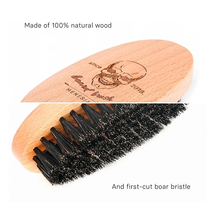 Soft Boar Bristle Beard Brush for Men | Soft & Smoothing Boar Bristles, Skull Print, Small Pocket Travel Size