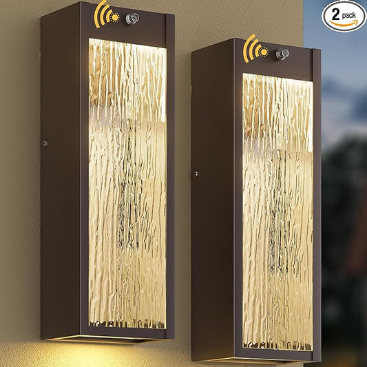 2 Pack LED Outdoor Wall Light 15in Dusk to Dawn Bronze Porch Light | Oil-Rubbed Exterior Lantern, Modern Water Rippleed Sconces, Waterproof Lighting Fixtures, Outside Lamp for Front Door