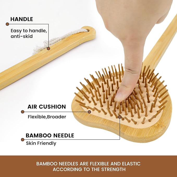 15.75" Heart‑Shaped Bamboo Back Scratcher with Airbag Cushion, Pure Wood | Airbag Cushion, elastic & gentle on skin; relieves itch and massages; ideal for women, men on back, shoulders and legs