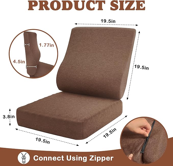 2-in-1 Recliner Cushions for Elderly Egg Crate Foam Seat Cushion and Ergonomic Back Support Pillow Non-Slip Recliner Cushions for Long Sitting Reduces Muscle Fatigue, Brown