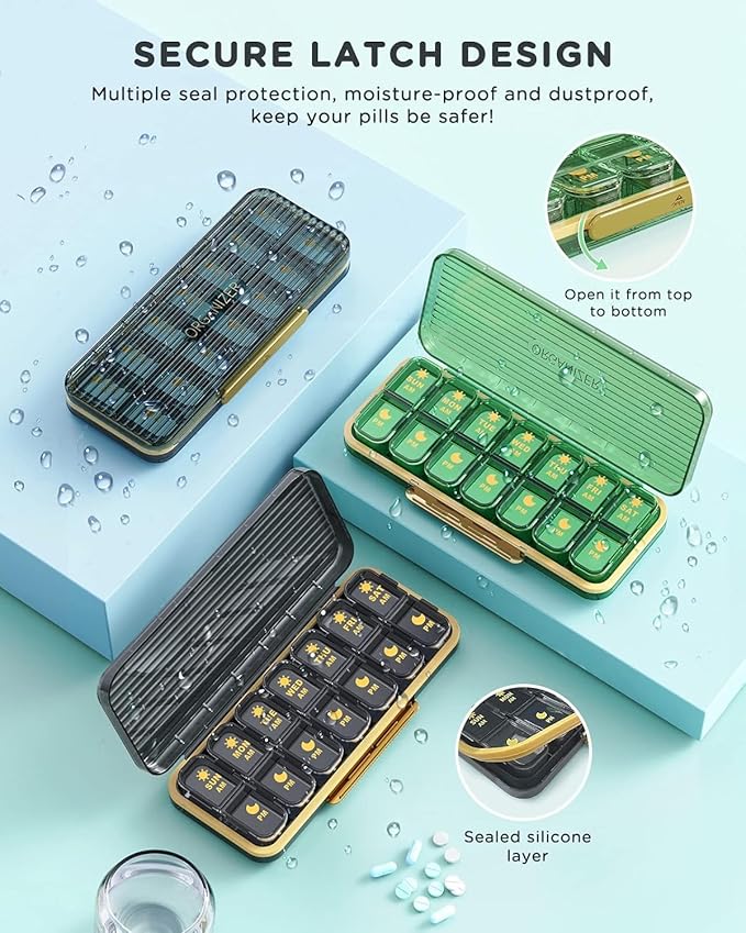 Pill Organizer 2 Times A Day, 7 Day Am Pm Pill Box - Acedada Weekly Pill Organizer Twice A Day, Portable Removable Daily Medicine Container Dispenser Case for Vitamin Fish Oil Supplement, Black Grey