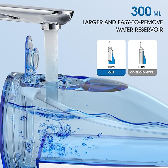 Water Dental Flosser Teeth Pick: Portable Cordless Oral Irrigator 300ML Rechargeable Travel Irrigation Cleaner Beautypick IPX7 Waterproof Electric Flossing Machine for Teeth Cleaning White