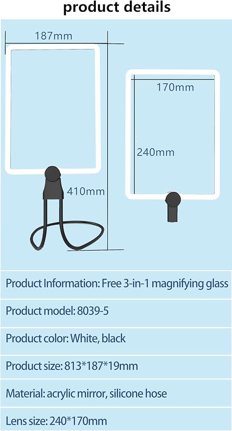 10X Large Rechargeable Magnifying Glass | Hands-Free Magnifier with 50 LED Lights & Adjustable Brightness for Seniors Reading, Crafts, and Low Vision Tasks