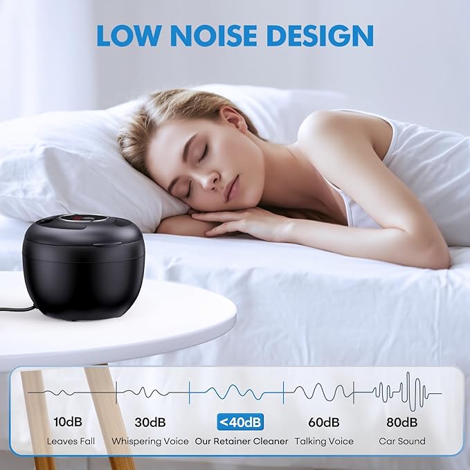 Upgraded Ultrasonic Retainer Cleaner Machine, 45kHz Ultrasonic Dentures Cleaner for Night Guards, Braces, Aligner, Toothbrush, Jewelry and More, 200ML Capacity, Black1