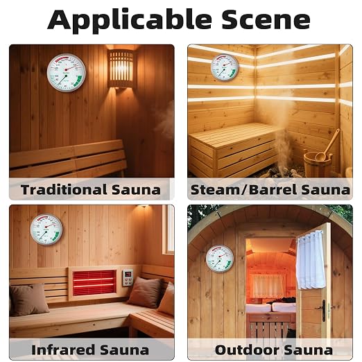 Stainless Steel Sauna Hygrometer Thermometer with Color-Coded Dial 5" Large Display,70-250°F, 0-100%,Heat-Resistant,Easy to Read Humidity Temperature Gauge for Home Spa, Steam Rooms