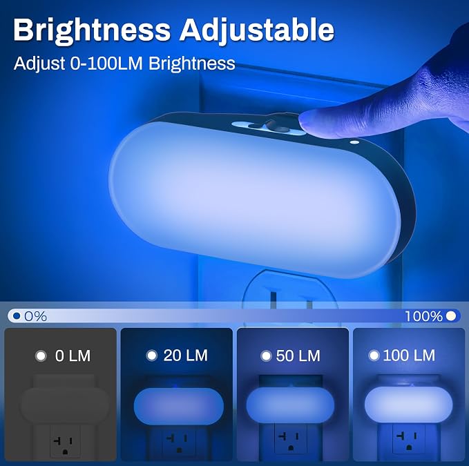 Blue Night Lights Plug into Wall with Dusk to Dawn Sensor | Dimmable Night Lights Plug Into Wall,for Kids Room Bedroom Stair,Blue Night Light,1W,4 Pack