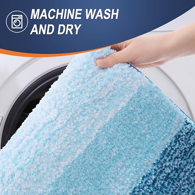 OLANLY Bathroom Rug Set 2 Piece, Soft Absorbent Microfiber Bath Rug Set, Non-Slip, Machine Wash Dry, Plush Shaggy Bath Mats for Bathroom (30"x20"+24"x16", Peacock Blue)